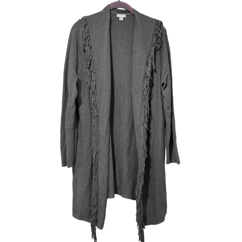 J. Jill Gray Open-Front Fringe Knit Cardigan